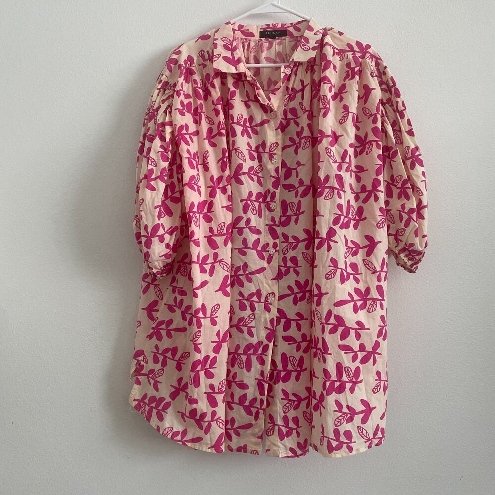 Beulah‎ Style Top One Size Womens Pink Blouse Ruffle Puff Button Up Cover Up